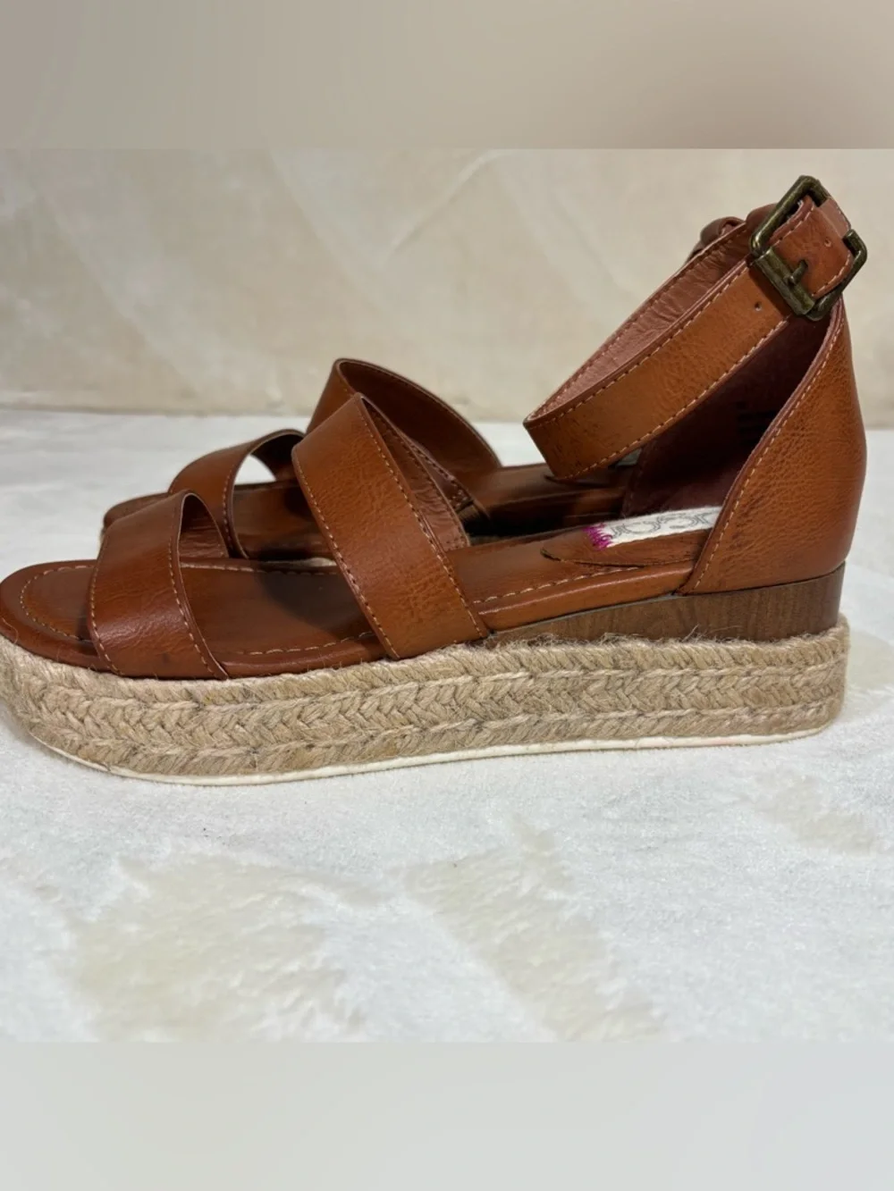 Sugar Women's Tahini Platform Wedge Espadrille Sandals with Ankle Strap Size 7